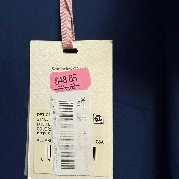 Alex Marie Midnight Blue Satin Shirt Dress Tie Waist Ruffle Hem Midi Small NWT - Picture 6 of 6